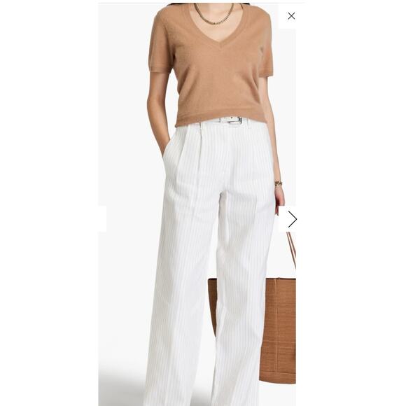 rag & bone Pants - Rag & Bone White Striped Wide Leg Linen Cotton Pants Size 8 NWT